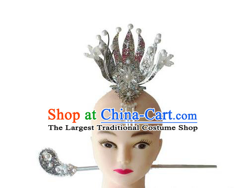 Chinese Stage Performance Argent Hair Crown Ethnic Folk Dance Hairpins Traditional Korean Nationality Dance Headpieces