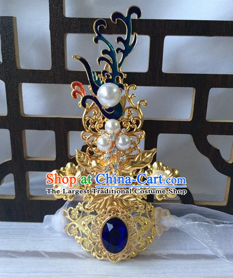 Chinese Traditional Wedding Hair Accessories Ancient Swordsman Cloisonne Hairdo Crown Classical Dance Headwear