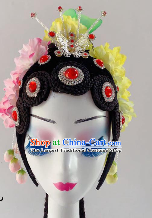 Chinese Woman Stage Performance Wigs Headdress Peking Opera Hairpieces Classical Dance Hair Accessories