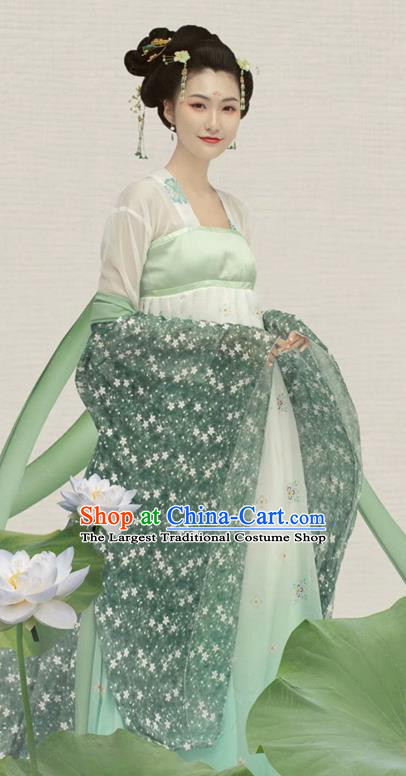 China Traditional Historical Clothing Tang Dynasty Palace Beauty Garment Costume Ancient Princess Green Hanfu Dress