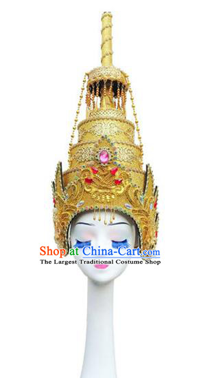 China Yunnan Ethnic Woman Performance Golden Hat Dai Nationality Dance Headwear Indian Dance Headdress