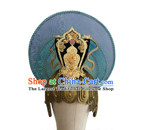 Chinese Ancient God Blue Hat Classical Dance Hair Accessories Male Stage Performance Headdress