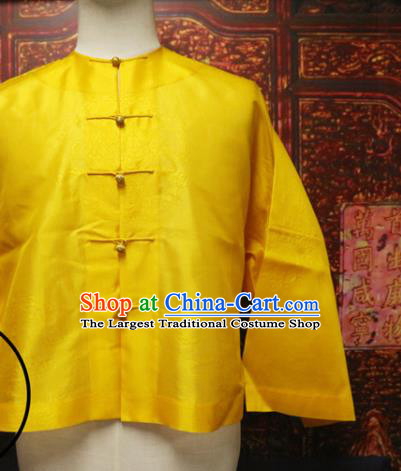 China Ancient Monarch Upper Outer Garment Traditional Emperor Yellow Mandarin Jacket Qing Dynasty Manchu King Historical Costume