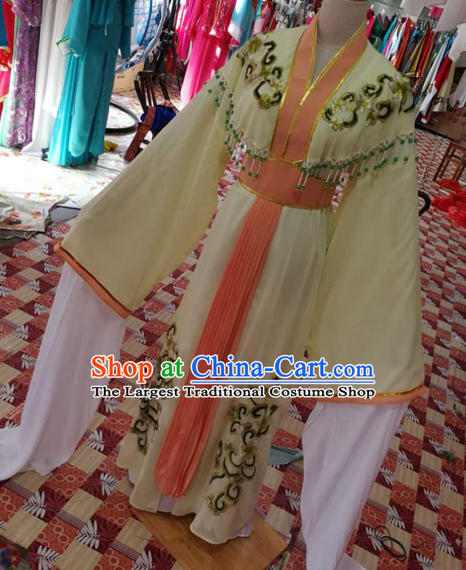 China Traditional Peking Opera Hua Tan Clothing Ancient Fairy Garment Costumes Guangdong Opera Actress Yellow Dress Outfits