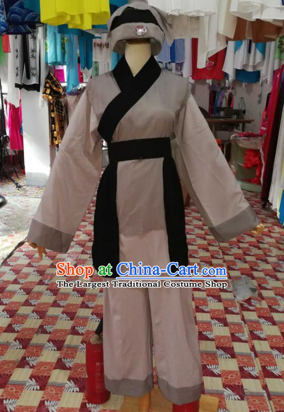 China Wuxi Opera Pauper Garment Costumes Beijing Opera Servant Grey Uniforms Traditional Opera Farmer Clothing