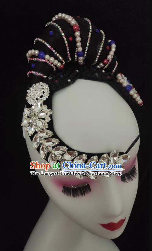 China Heilongjiang Minority Dance Hairpieces Ewenki Ethnic Performance Headdress Owenk Nationality Folk Dance Wigs Chignon Hair Accessories