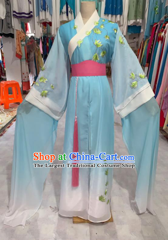 China Shaoxing Opera Diva Light Blue Dress Outfits Peking Opera Hua Tan Clothing Ancient Noble Lady Garment Costume