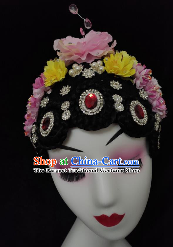 Chinese Stage Performance Hairpieces Classical Dance Headdress Opera Dance Wigs Chignon Woman Group Dance Hair Accessories