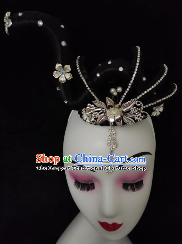 Chinese Woman Goddess Dance Hair Accessories Stage Performance Hairpieces Classical Dance Headdress Court Dance Wigs Chignon