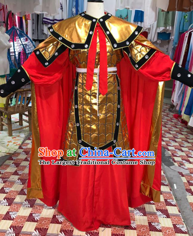 China Beijing Opera Wusheng Red Cape Uniforms Traditional Opera General Clothing Henan Opera Warrior Garment Costumes