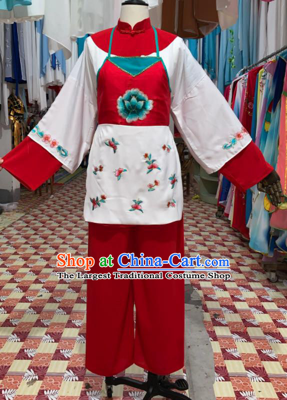 China Ancient Country Woman Garment Costumes Shaoxing Opera Village Lady Red Outfits Traditional Peking Opera Xiaodan Clothing