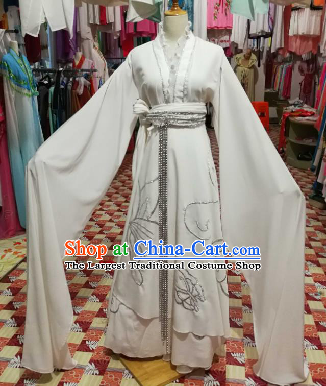 China Traditional Peking Opera Actress Clothing Ancient Widow Garment Costumes Huangmei Opera Distressed Woman White Dress Outfits