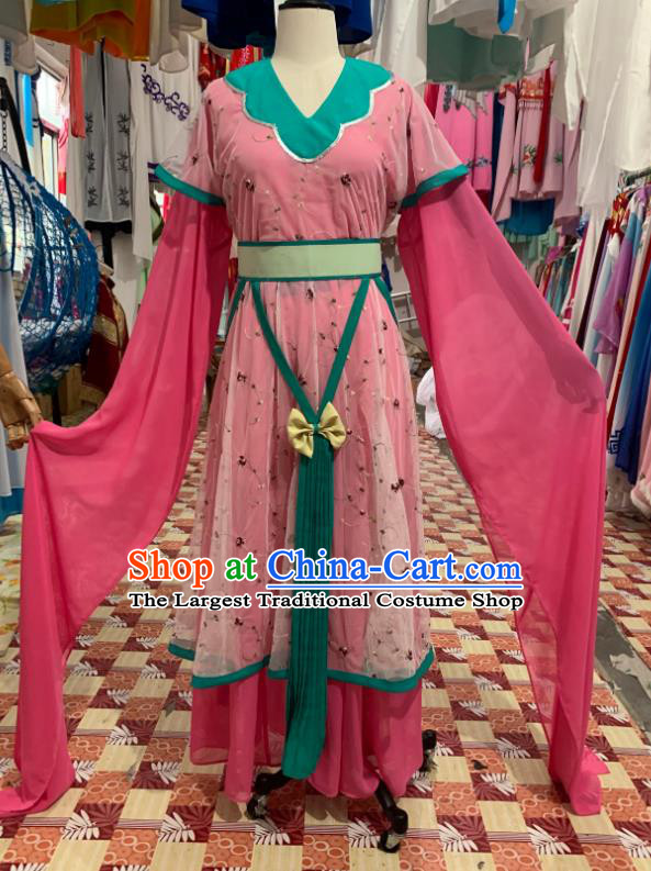 China Ancient Palace Maid Garment Costumes Shaoxing Opera Servant Girl Pink Dress Outfits Traditional Peking Opera Xiaodan Clothing