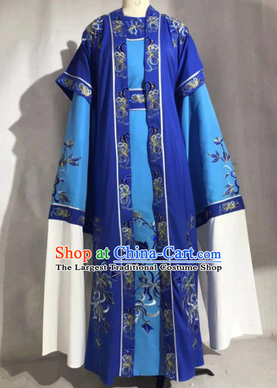 China Traditional Opera Prince Garment Costume Beijing Opera Xiaosheng Blue Robe Uniforms Shaoxing Opera Noble Childe Clothing