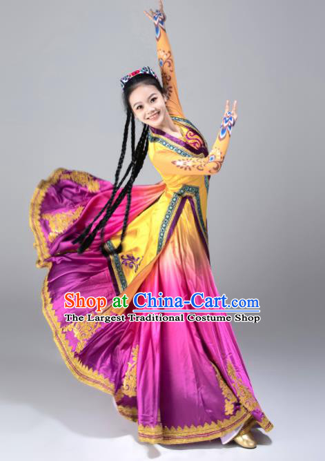 Chinese Uighur Minority Woman Dress Ethnic Dance Outfits Uyghur Nationality Folk Dance Clothing Xinjiang Performance Garments