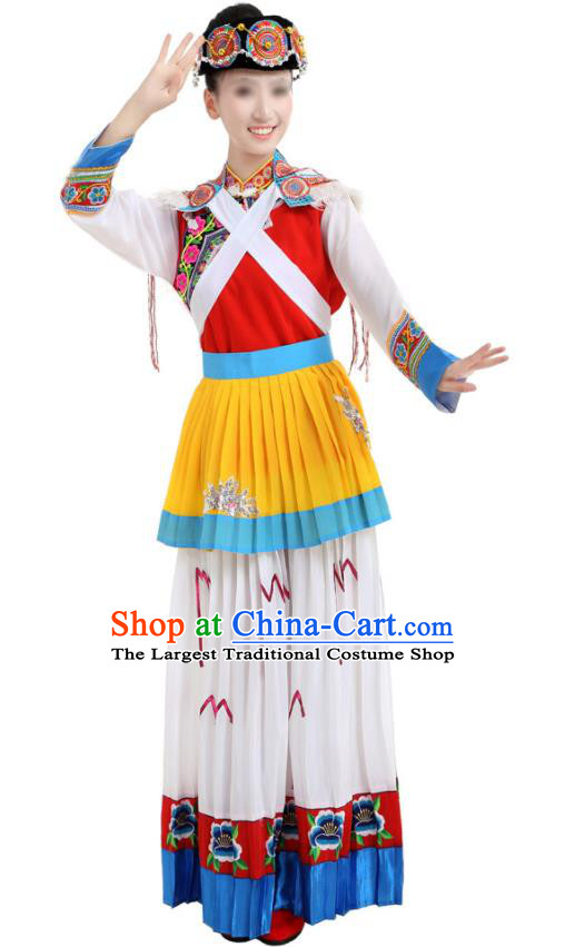 Chinese Yunnan Festival Dance Garments Bai Minority Folk Dance Dress Ethnic Woman Outfits Naxi Nationality Clothing