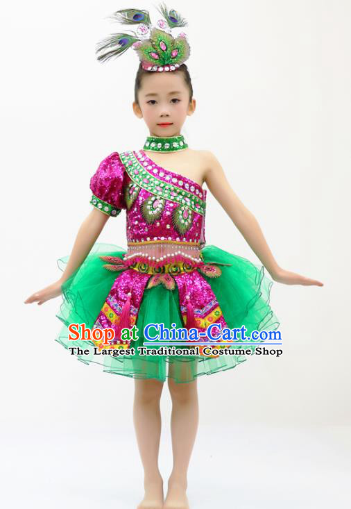 China Yi Nationality Girl Apparels Ethnic Children Performance Costumes She Minority Kids Dance Dress Uniforms and Headpieces