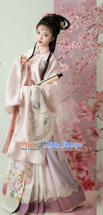 China Ming Dynasty Young Beauty Historical Clothing Ancient Aristocracy Lady Dress Traditional Hanfu Garments