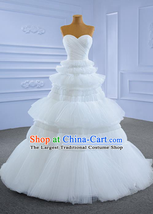 Custom Bridal Gown Wedding Dress Bride White Veil Layered Dress Stage Performance Garment Costume