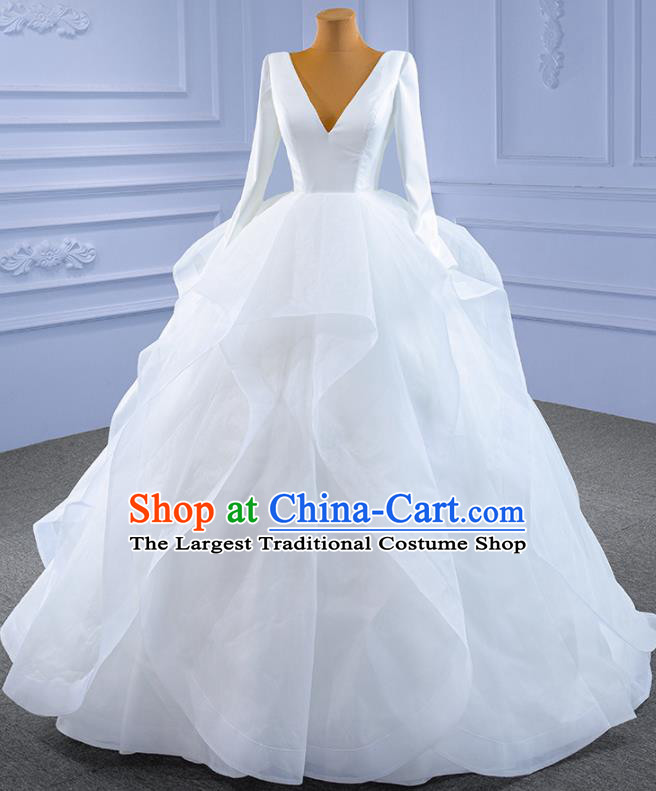 Custom Luxury Bridal Gown Wedding Dress Bride White Trailing Dress Stage Performance Garment Costume