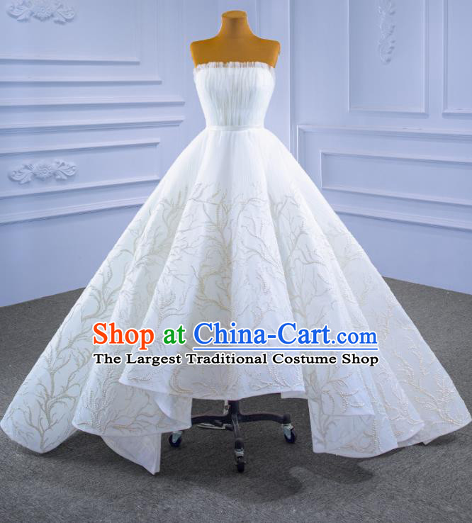 Custom Bride White Cocktail Dress Stage Performance Garment Costume Luxury Bridal Gown Wedding Dress