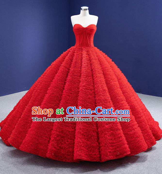 Custom Stage Performance Costume Luxury Bridal Gown Wedding Dress Ceremony Formal Garment Bride Red Veil Trailing Dress