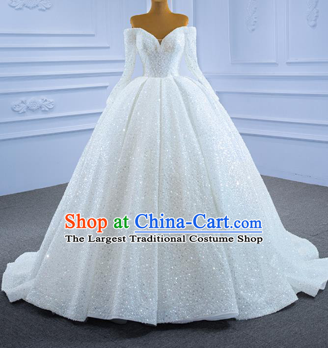 Custom Ceremony Formal Garment Bride Trailing Full Dress Stage Show Costume Compere Clothing Vintage Luxury Embroidery Sequins Wedding Dress