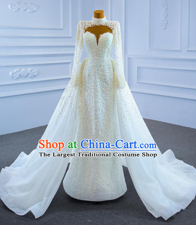 Custom Compere Vintage Clothing Luxury Embroidery Pearls Wedding Dress Ceremony Formal Garment Marriage Bride Full Dress Catwalks Costume