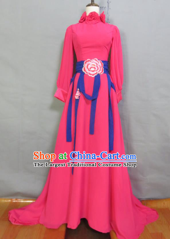 Top Compere Formal Attire Women Chorus Garment Costume Annual Meeting Performance Clothing Bridesmaid Rosy Full Dress
