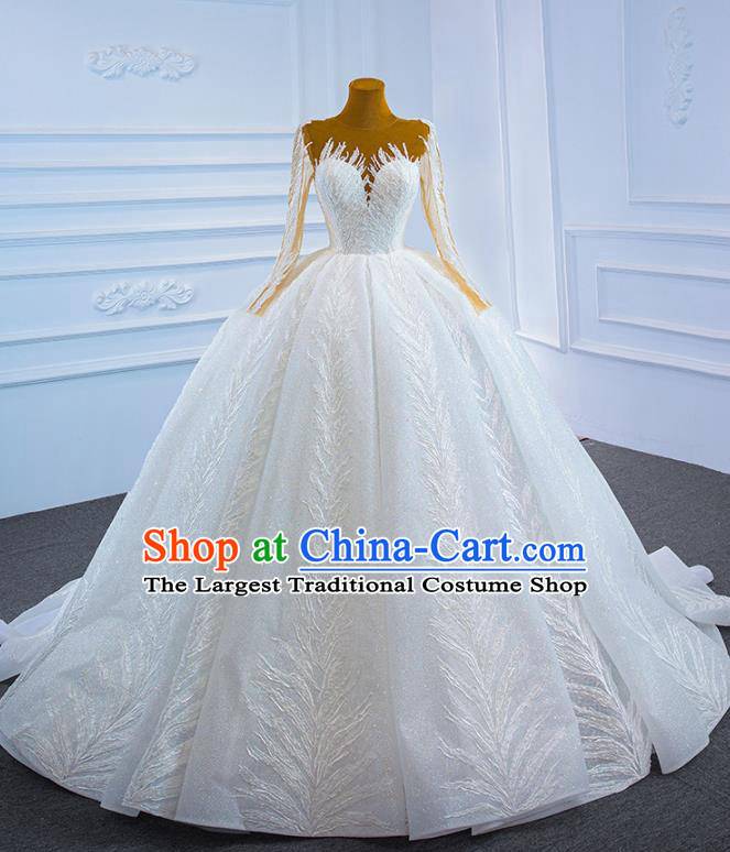 Custom Marriage Bride Full Dress Catwalks Formal Costume Ceremony Vintage Clothing Luxury Trailing Wedding Dress Compere Garment