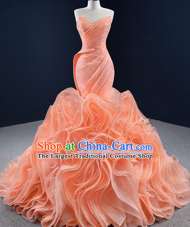 Custom Vintage Flowers Fishtail Wedding Dress Luxury Formal Garment Compere Orange Full Dress Catwalks Princess Costume Ceremony Bride Clothing