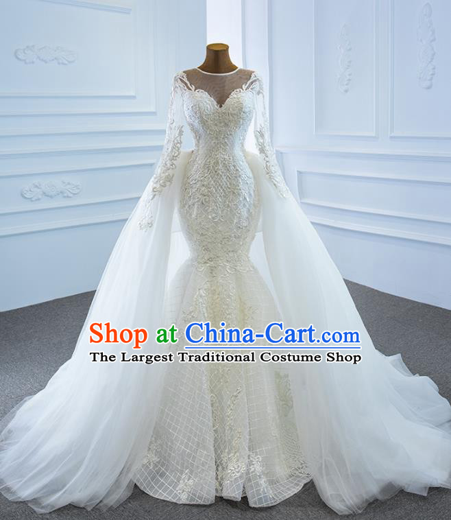 Custom Compere Fishtail Full Dress Catwalks Princess Costume Marriage Bride Clothing Vintage Embroidery Wedding Dress Luxury Formal Garment