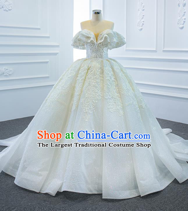 Custom Catwalks Princess Costume Vintage Bride Clothing Wedding Dress Marriage Embroidery Lace Formal Garment Compere Luxury Trailing Full Dress