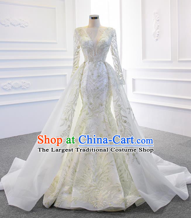 Custom Marriage Embroidery Formal Garment Compere Luxury Fishtail Full Dress Catwalks Princess Costume Bride Clothing Vintage Wedding Dress