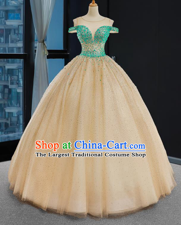 Custom Court Vintage Apricot Full Dress European Princess Costume Bride Clothing Luxury Wedding Dress Compere Formal Garment