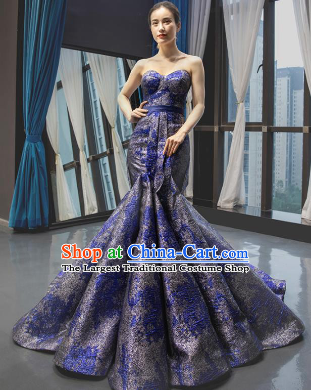 Custom Luxury Royalblue Trailing Wedding Dress Compere Formal Garment Court Vintage Full Dress European Princess Costume Bride Clothing