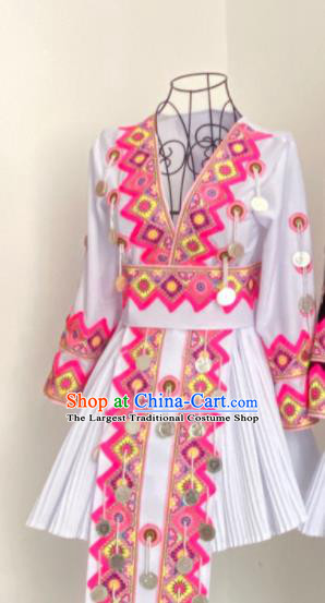 China Ethnic Performance Clothing Traditional Hmong White Skirt Outfits Yunnan Minority Folk Dance Garments Miao Nationality Wedding Costumes