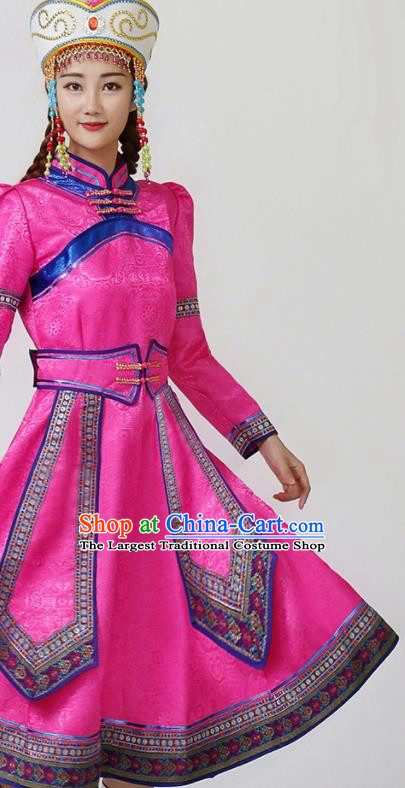 China Moggol Nationality Ceremony Costume Ethnic Folk Dance Pink Dress Mongol Minority Female Outfits Mongolian Performance Clothing