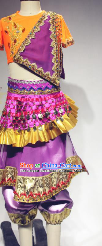 Professional Indian Dance Purple Outfits Children Dance Competition Clothing Girl Dancewear Belly Dance Garment Costumes