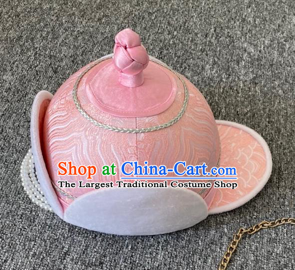 China Handmade Ethnic Stage Performance Pink Brocade Hat Mongolian Nationality Girl Hair Accessories Mongol Folk Dance Headdress