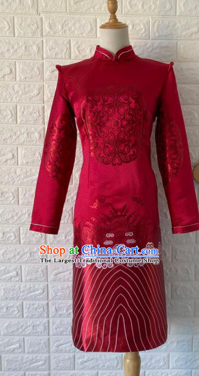 China Moggol Nationality Bride Costume Ethnic Wedding Female Red Dress Mongol Minority Brocade Robe Mongolian Informal Clothing