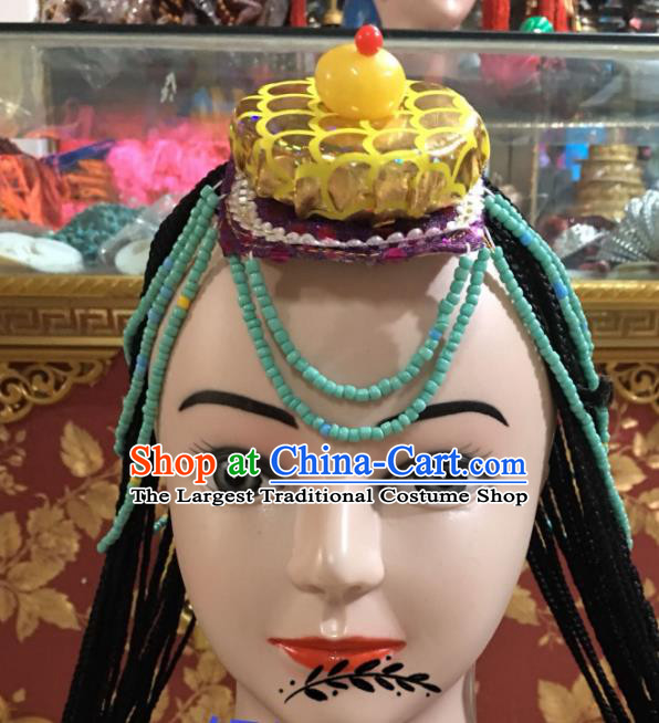 China Xizang Ethnic Festival Performance Headpieces Zang Nationality Dance Hair Accessories Tibetan Minority Bride Headdress