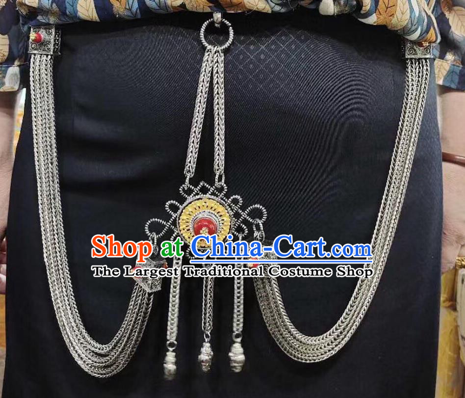 Handmade China Zang Nationality Waist Chain Accessories Ethnic Wedding Cupronickel Belt Pendant Tibetan Robe Waistband