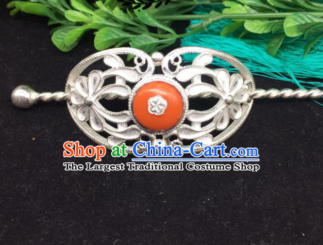 China Xizang Ethnic Festival Performance Silver Hairdo Crown and Hairpin Zang Nationality Folk Dance Hair Accessories Tibetan Minority Headpieces