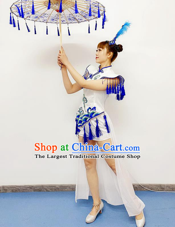 China Folk Dance Costume Umbrella Dance Dress Traditional Performance Clothing Drum Dance Outfits