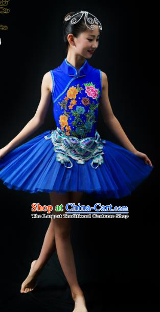 Professional Ballet Dance Garment Costume Tu Tu Dance Royalblue Veil Dress Children Modern Dance Clothing Girl Dancewear