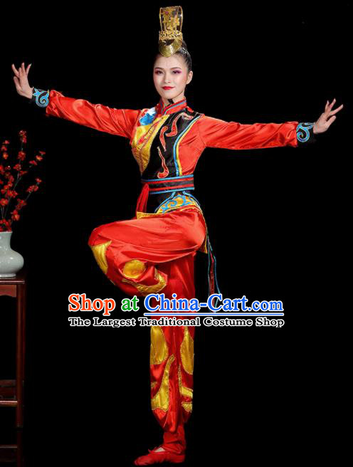 Professional China Folk Dance Red Dress Outfits Women Group Dance Costumes Yangko Dance Garments Drum Dance Clothing