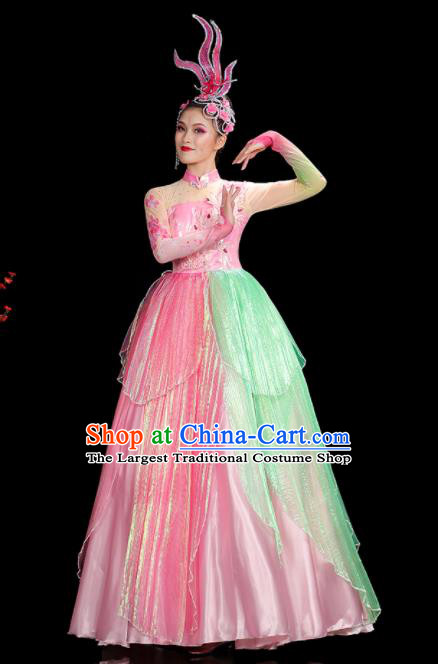 Professional China Modern Dance Clothing Opening Dance Pink Dress Women Group Dance Costumes Spring Festival Gala Performance Garments