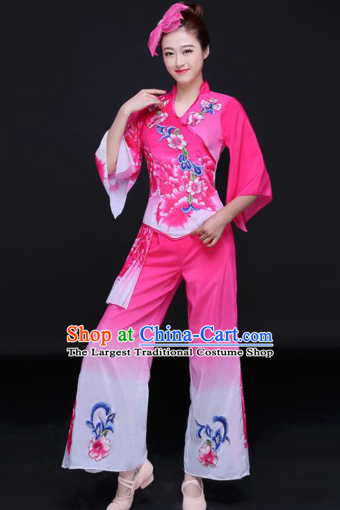 Chinese Women Group Performance Clothing Yangko Dance Pink Outfits Folk Dance Costumes Traditional Fan Dance Apparels