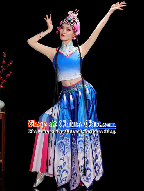 China Classical Dance Garment Costumes Umbrella Dance Dress Opera Dance Blue Outfits Woman Performance Clothing